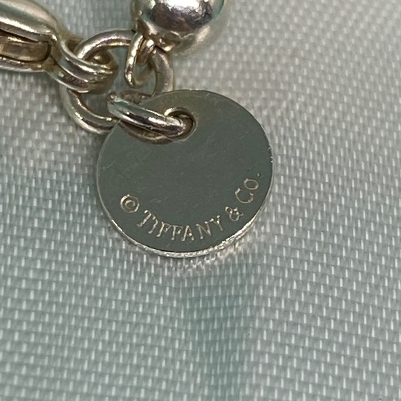 Tiffany Co. Silver 925 Blue Enamel Mini Heart Tag Charm 4mm Bead Ball Bracelet - Picture 6 of 8